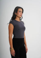 Dark Grey Quarter Sleeve ComfortFlex™ Bodysuit — ComfortFlex 88% polyamide + 12% elastane quarter-sleeve bodysuit | Basiclook Canada