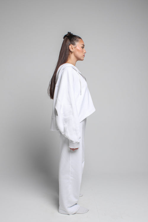 White Cropped Milton™ Jacket — Milton fabric cropped zip jacket | Basiclook Canada