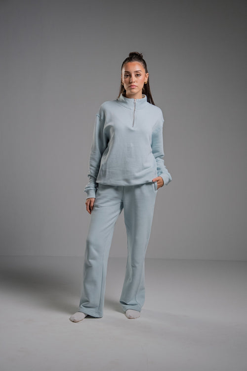 Light Blue Quarter Zip Milton™ Sweatshirt — Milton fabric quarter-zip sweatshirt, relaxed fit | Basiclook Canada